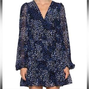 Ted Baker Blue Floral Tiered V Neck Long Sleeve Trissa Mini Dress 4